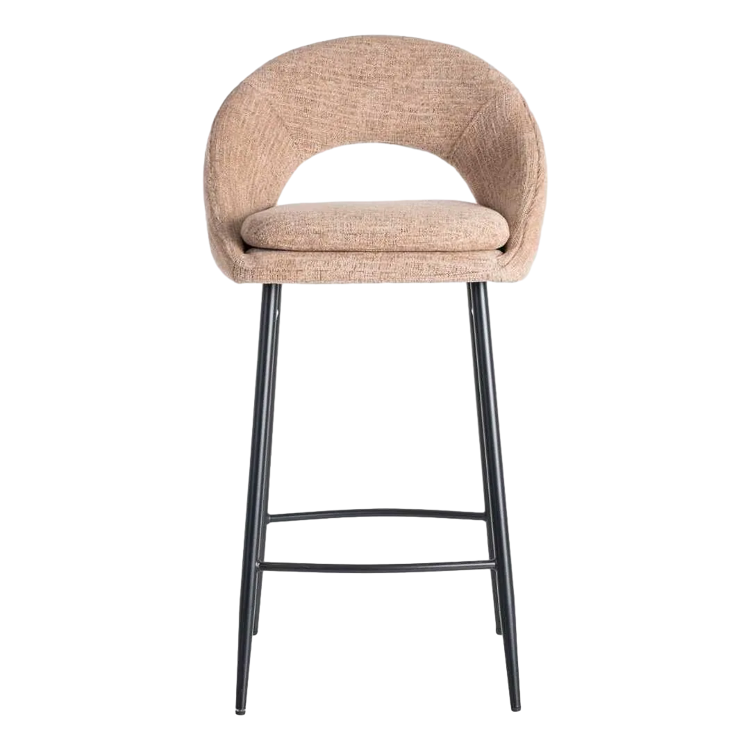 Taburete salmón tapizado en tejido con estructura metálica patas de hierro negro cojín desenfundable 53x48x100cm - Ixia - 615400IX - foto-transparente