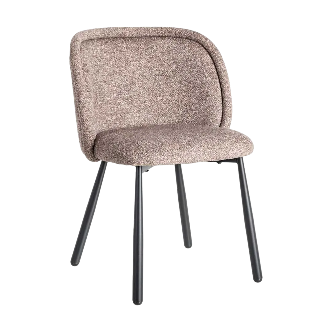 Silla jaspeada taupe en tejido 100% poliéster con patas de hierro 56x56x78cm - Ixia - 615412IX - foto-transparente