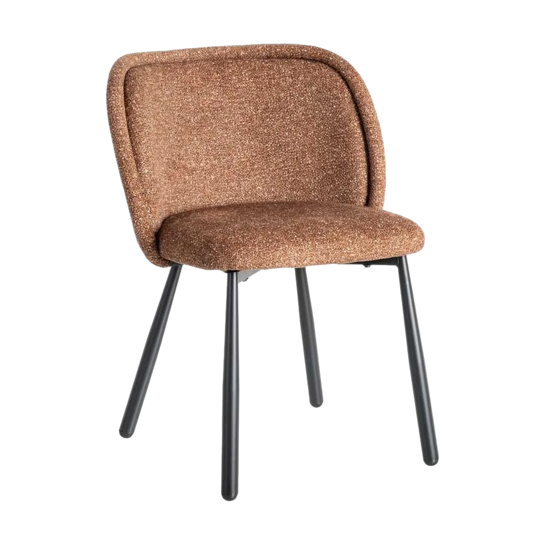 Silla tapizada en tejido jaspeado ocre con patas de hierro 56x56x78cm - Ixia - 615413IX - foto-transparente