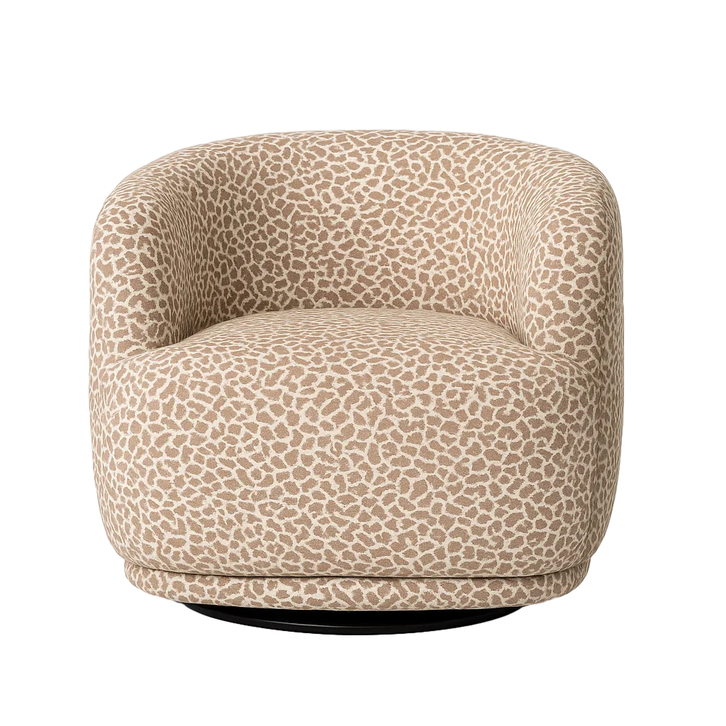 Sillón giratorio en tejido gris con estructura de madera de pino y metal 89x87x71cm - Ixia - 615422IX - foto-transparente