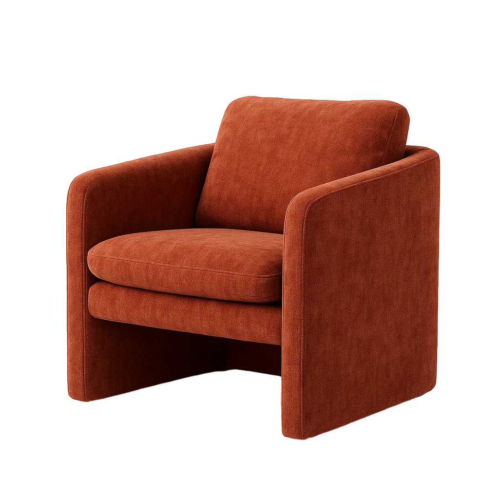 Sillón tapizado teja en tejido 100% poliéster con estructura de madera conglomerada patas PVC y cojín desenfundable 76x68x81cm - Ixia - 615429IX - foto-transparente