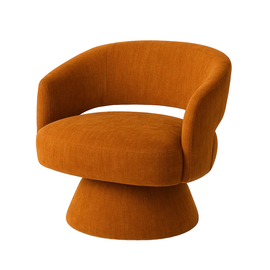 Sillón giratorio ocre en tejido y madera 71x68x72cm - Ixia - 615430IX - foto-transparente
