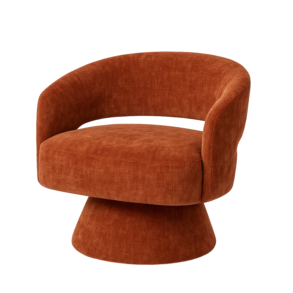 Sillón giratorio tapizado teja en tejido poliéster con estructura de madera y hierro pata PVC relleno de foam 71x68x72cm - Ixia - 615431IX - foto-transparente