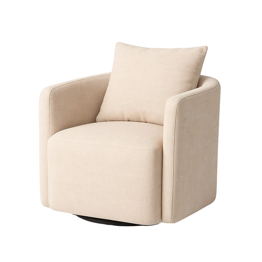 Sillón giratorio beige tapizado en poliéster estructura madera y hierro cojín desenfundable 76x70x84cm - Ixia - 615432IX - foto-transparente