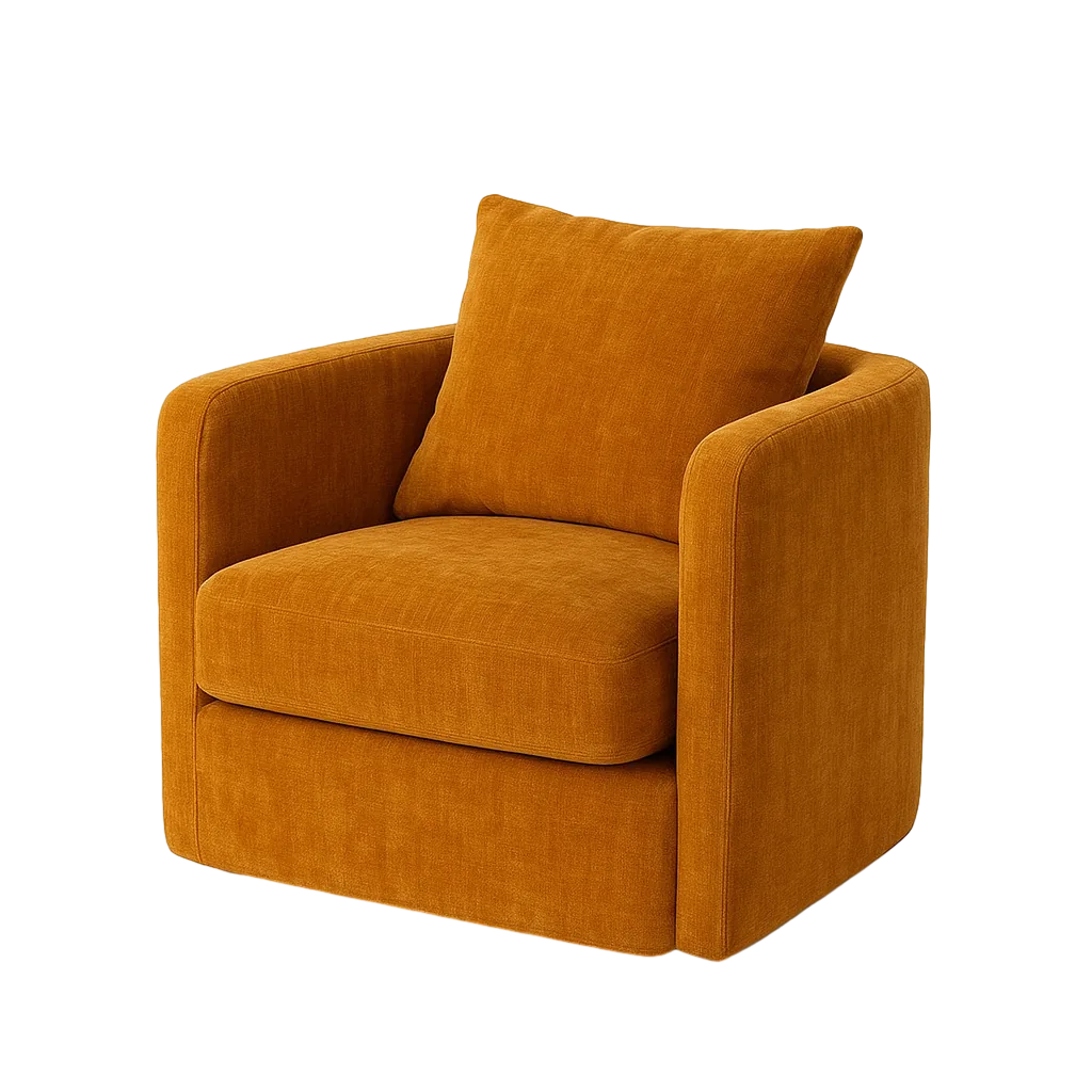 Sillón giratorio ocre tejido y madera 76x70x84cm - Ixia - 615433IX - foto-transparente