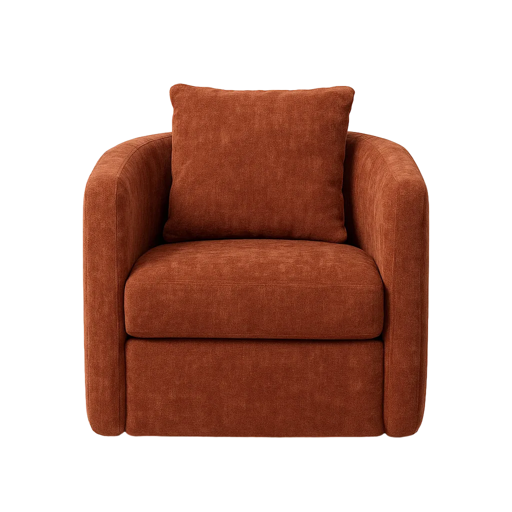 Sillón giratorio tapizado teja en poliéster con estructura madera conglomerada y hierro 76x70x84cm - Ixia - 615434IX - foto-transparente