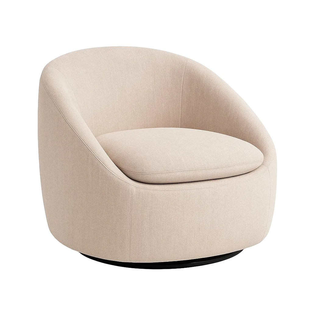 Sillón giratorio beige en tejido 100% poliéster estructura de madera y hierro relleno foam 72x63x73cm - Ixia - 615435IX - foto-transparente