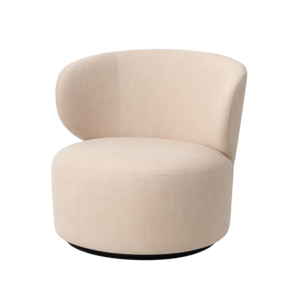 Sillón giratorio beige tapizado en tejido 100% poliéster con estructura de madera y hierro 73x68x74cm - Ixia - 615437IX - foto-transparente