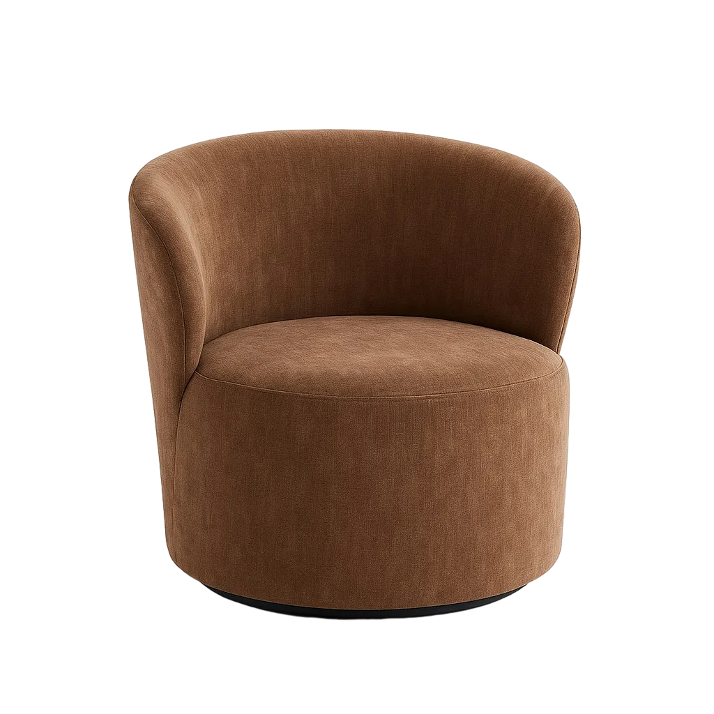 Sillón giratorio tapizado en tejido 100% poliéster con estructura de madera y hierro color taupe 73x68x74cm - Ixia - 615438IX - foto-transparente