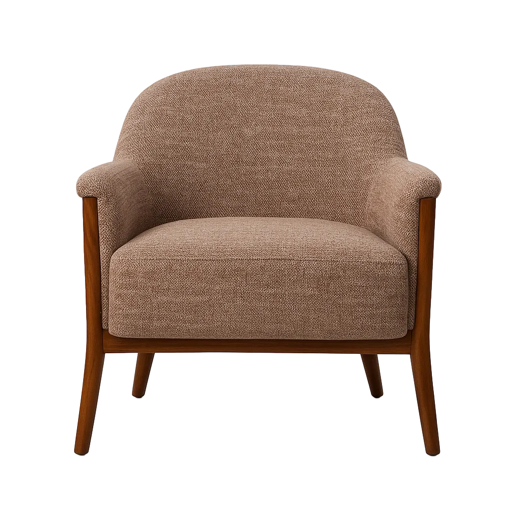 Sillón beige y marrón en tejido 100% poliéster con patas de madera de caucho 75x74x76cm - Ixia - 615442IX - foto-transparente