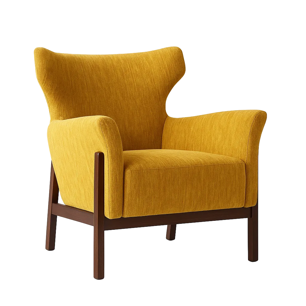 Sillón mostaza tapizado 100% poliéster con patas en madera de caucho 73x72x77cm - Ixia - 615443IX - foto-transparente