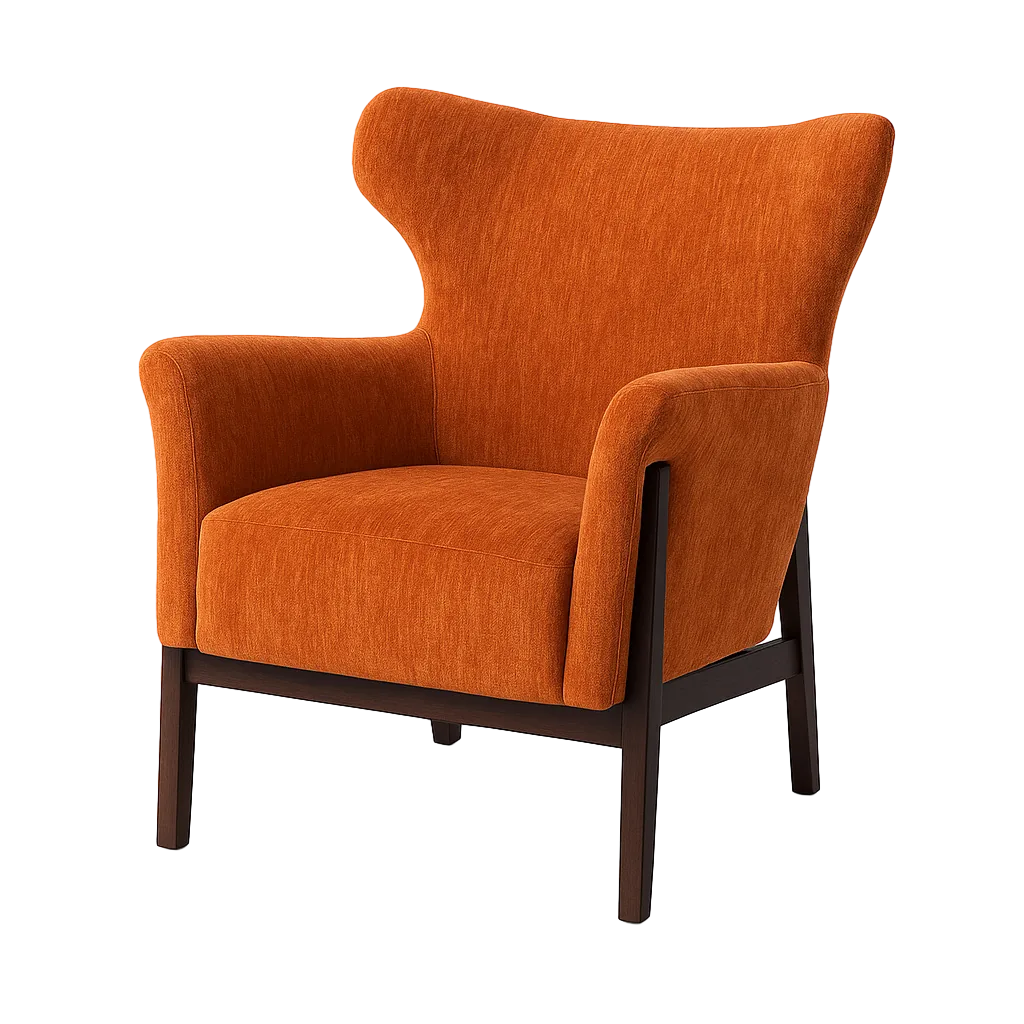 Sillón melocotón en tejido 100% poliéster con patas de madera de caucho y estructura en DM 73x72x77cm - Ixia - 615444IX - foto-transparente