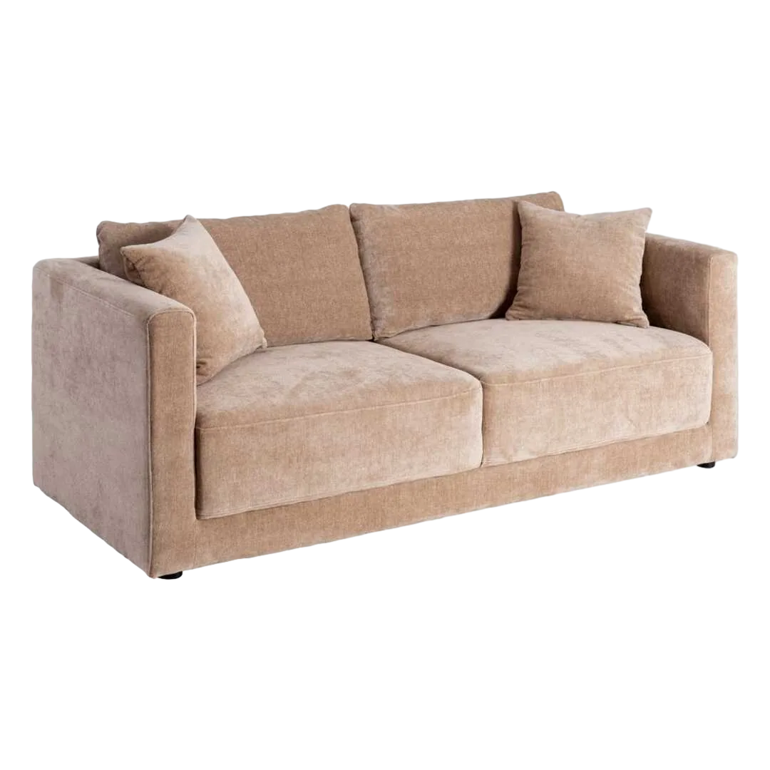 Sofá 3 plazas tapizado en tejido taupe con estructura en madera conglomerada cojines desenfundables y patas de madera 210x96x86cm - Ixia - 615447IX - foto-transparente