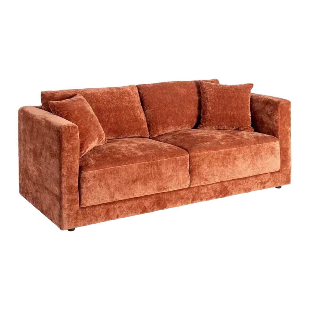 Sofá 3 plazas teja en tejido y madera cojines desenfundables patas en madera de caucho 210x96x86cm - Ixia - 615451IX - foto-transparente