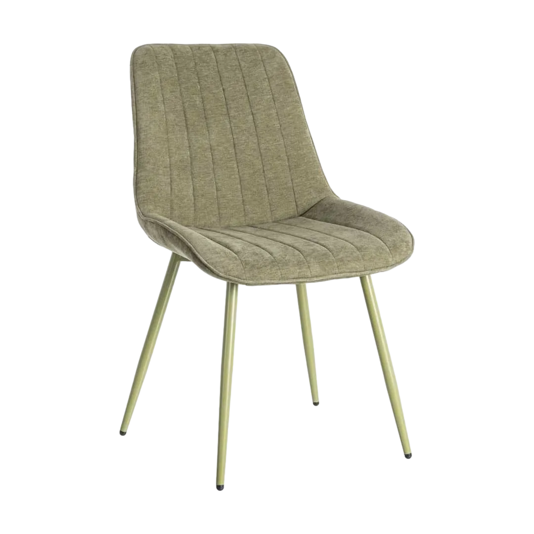Silla verde tapizada en tejido 100% poliéster con patas de hierro y relleno de foam 50x60x85cm - Ixia - 615473IX - foto-transparente