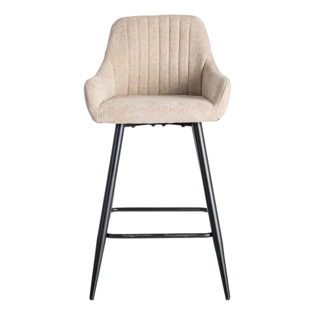Taburete alto beige tapizado en tejido con estructura metálica respaldo y reposabrazos 47x47x93cm - Ixia - 615480IX - foto-transparente