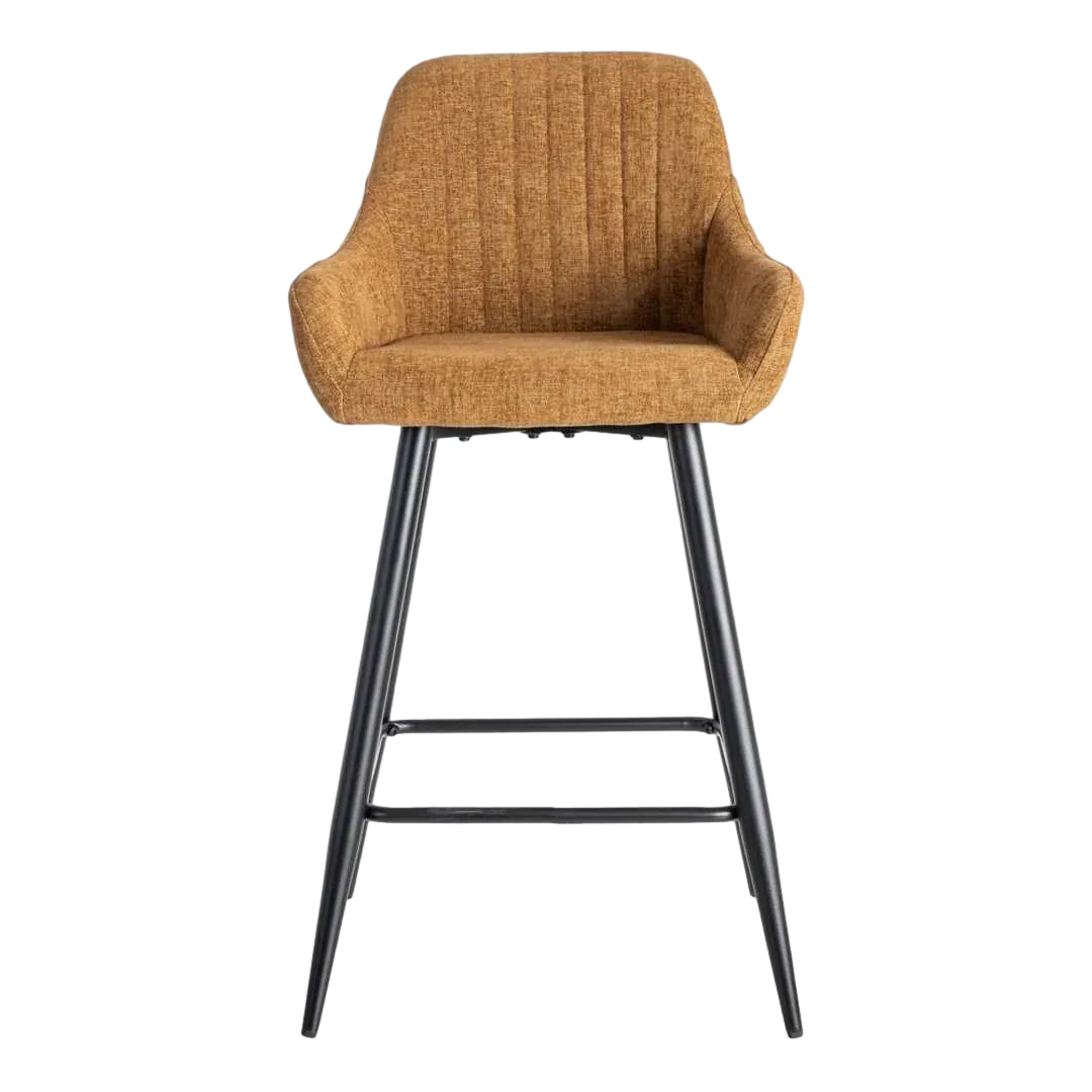 Taburete alto marrón tejido y metal asiento 65cm respaldo 30cm reposabrazos 75cm 47x47x93cm - Ixia - 615481IX - foto-transparente