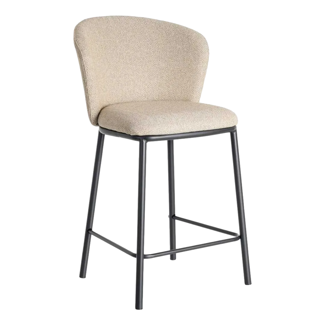 Taburete Espiga tapizado beige en tejido con estructura de metal 55x55x96cm - Ixia - 615485IX - foto-transparente