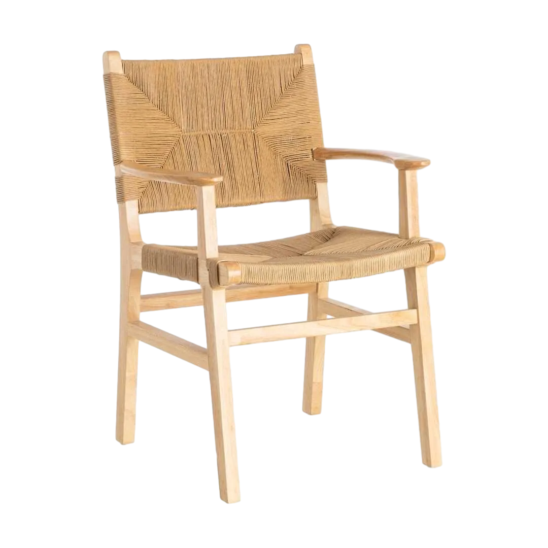 Silla con brazos en madera de caucho acabado natural y asiento de cuerda de papel 61x59x85cm - Ixia - 615495IX - foto-transparente