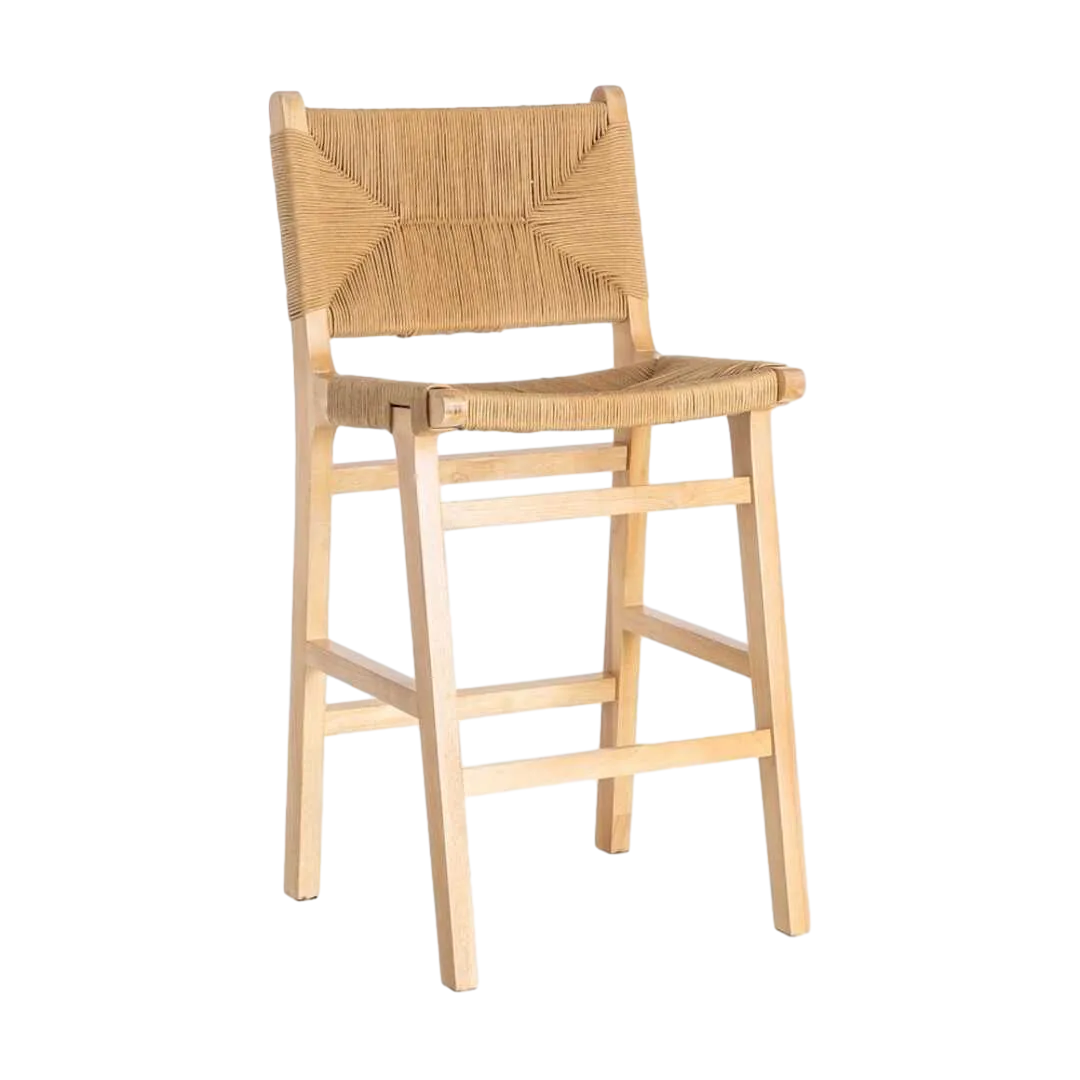 Taburete alto en madera de caucho con asiento de cuerda de papel 45x46x94cm - Ixia - 615496IX - foto-transparente