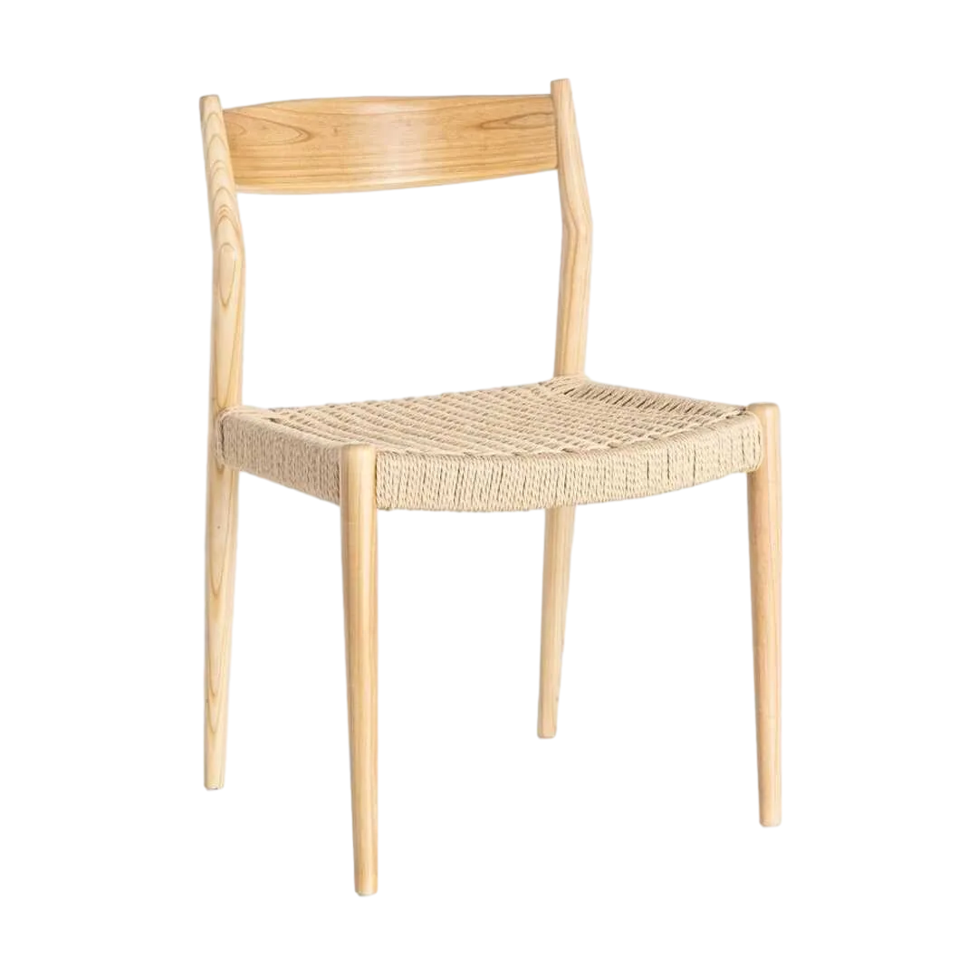 Silla de madera de fresno con asiento de cuerda de papel color natural beige 53x55x82cm - Ixia - 615499IX - foto-transparente
