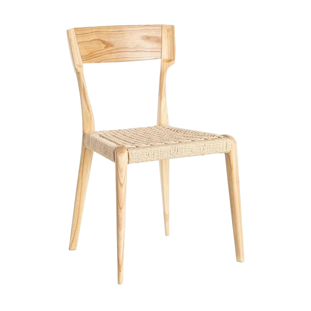 Silla de madera de fresno con asiento de cuerda de papel color natural-beige 46x50x81cm - Ixia - 615500IX - foto-transparente