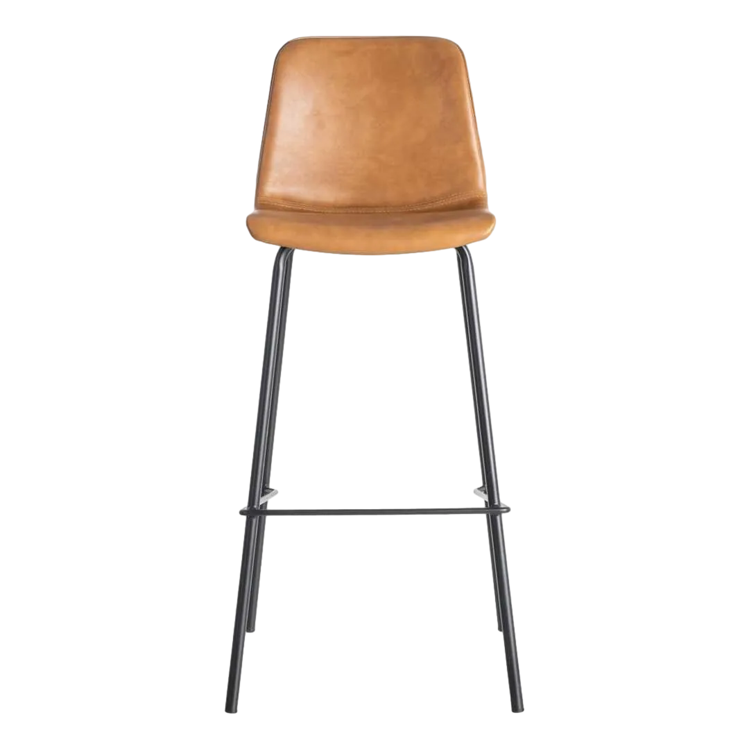 Taburete alto camel tapizado en simil piel con patas metálicas 47x47x103cm - Ixia - 615509IX - foto-transparente