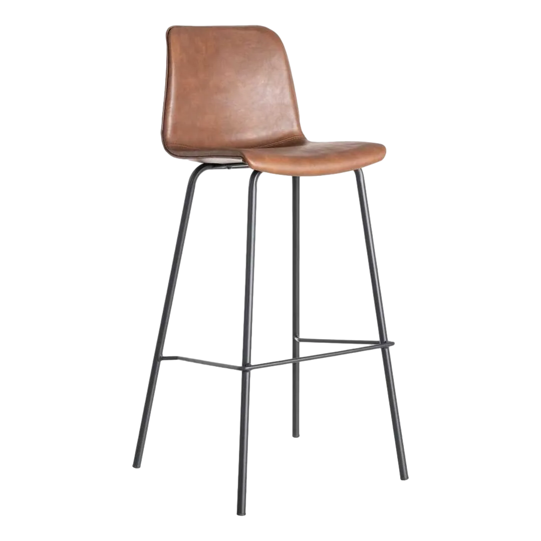 Taburete marrón con patas de metal y tapizado en símil piel 47x47x103cm - Ixia - 615510IX - foto-transparente