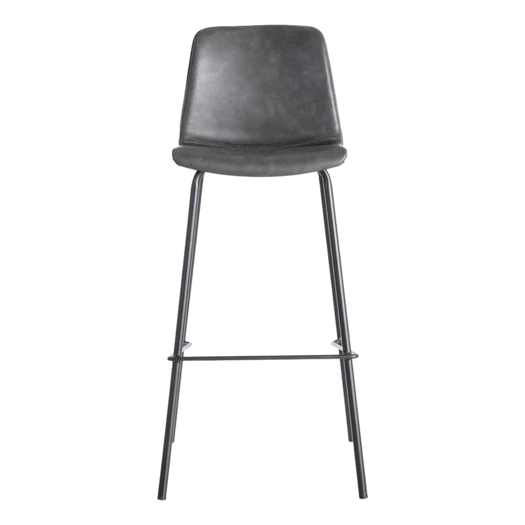 Taburete de bar negro con estructura de polipropileno patas metálicas y asiento tapizado en simil piel 47x47x103cm - Ixia - 615511IX - foto-transparente
