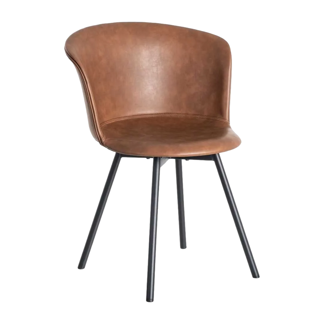 Silla tapizada en símil piel marrón con patas metálicas 53x51.50x76cm - Ixia - 615513IX - foto-transparente