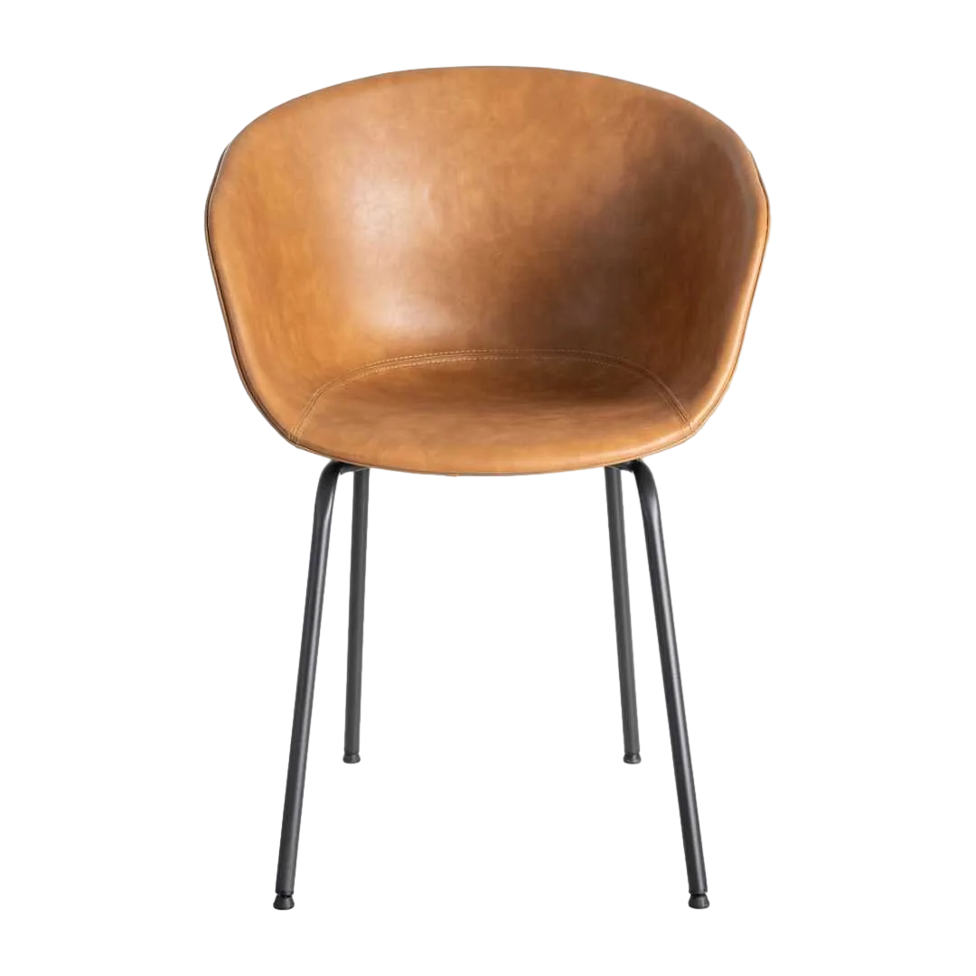 Silla tapizada en símil piel color camel con patas metálicas y reposabrazos 59x50.50x81.50cm - Ixia - 615518IX - foto-transparente
