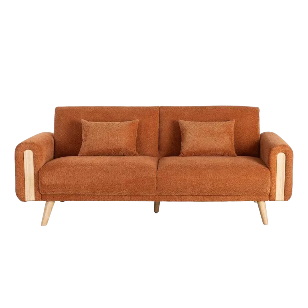 Sofá cama en tejido terracota con estructura de eucalipto y asiento en espuma PU 218x82x90cm - Ixia - 615559IX - foto-transparente