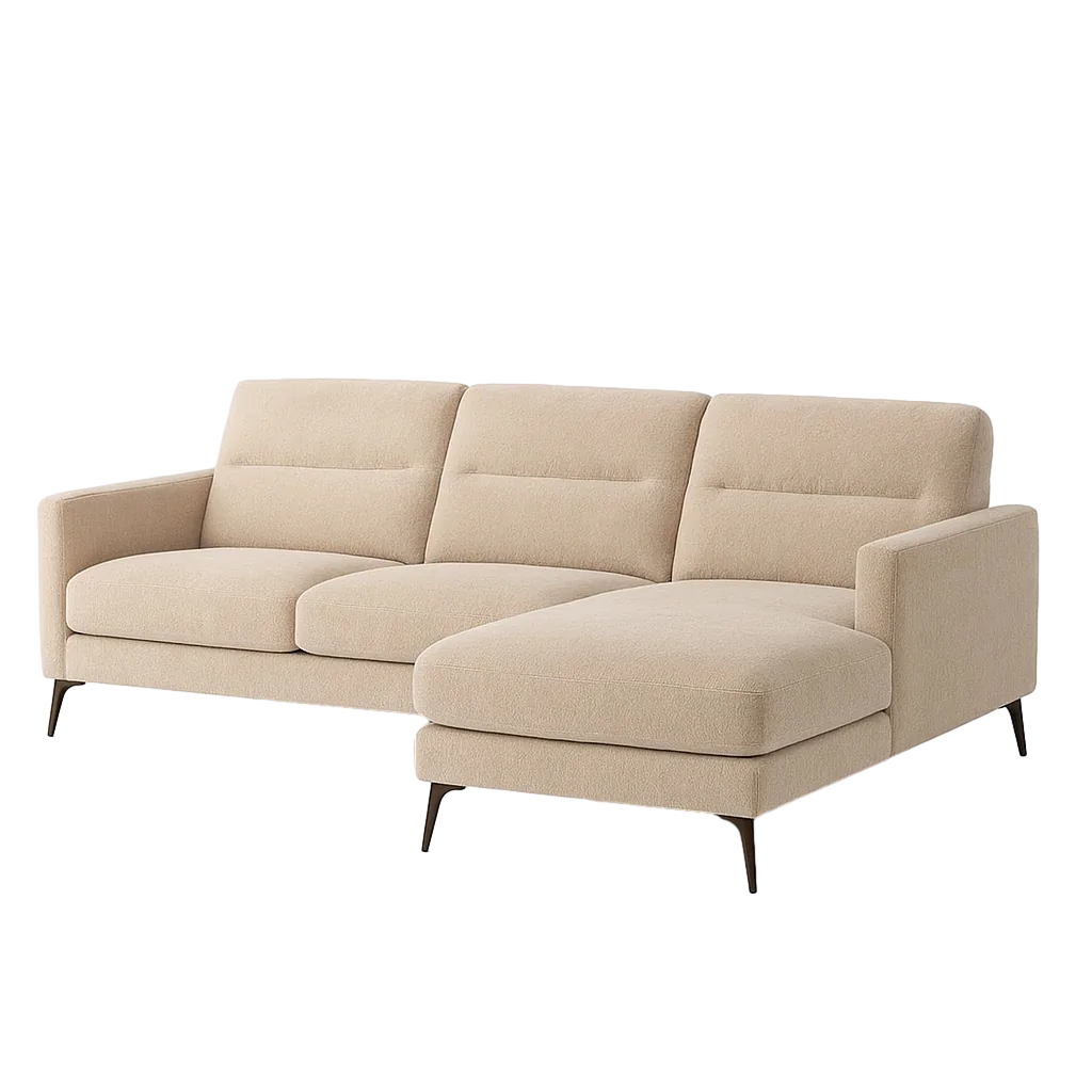 Sofá chaise longue crema tapizado en tejido poliéster estructura madera de eucalipto modelo derecha 238x160x87.50cm - Ixia - 615565IX - foto-transparente