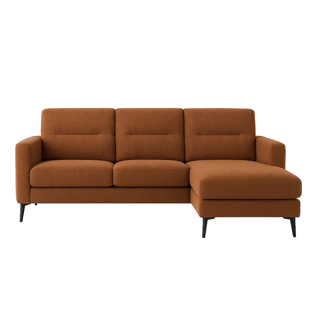 Sofá chaise longue derecha en tejido 100% poliéster marrón estructura de madera de eucalipto 238x160x87.50cm - Ixia - 615567IX - foto-transparente