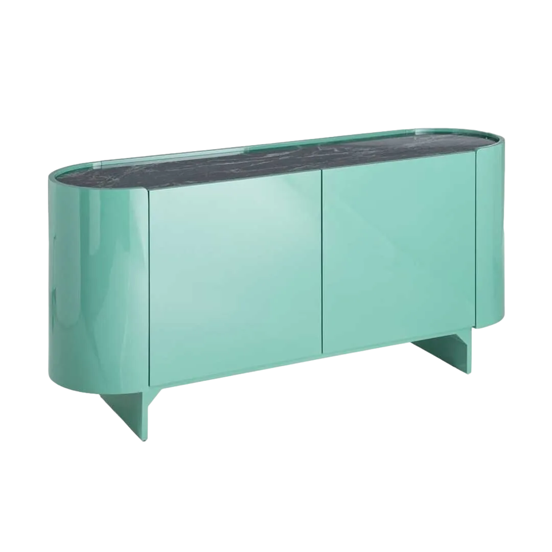 Aparador lacado verde en DM y mármol - Ixia 160x45x75cm - Ixia - 615602IX - foto-transparente