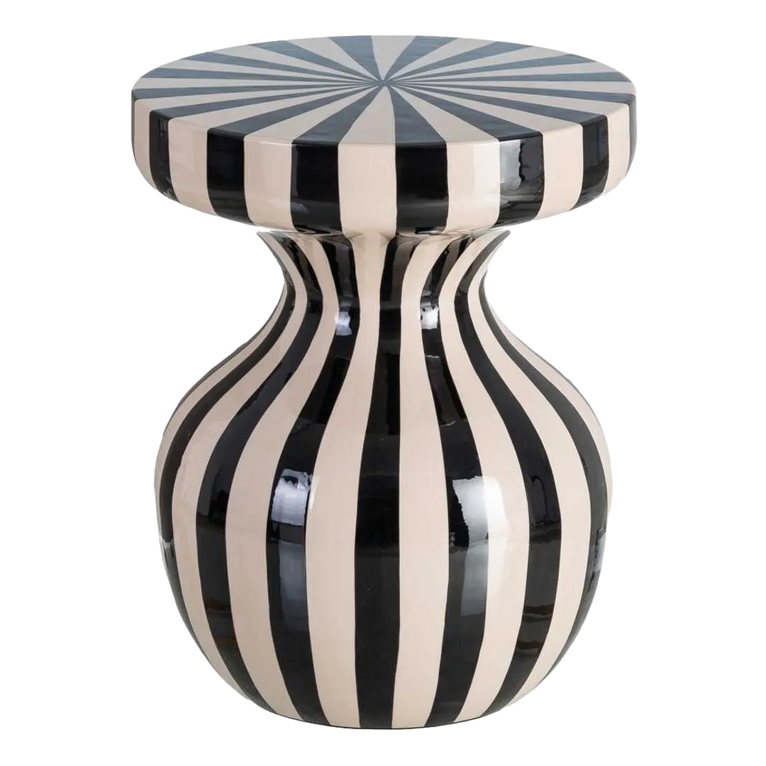 Mesa auxiliar metálica con diseño de rayas blanco y negro 38x38x47cm - Ixia - 615662IX - foto-transparente