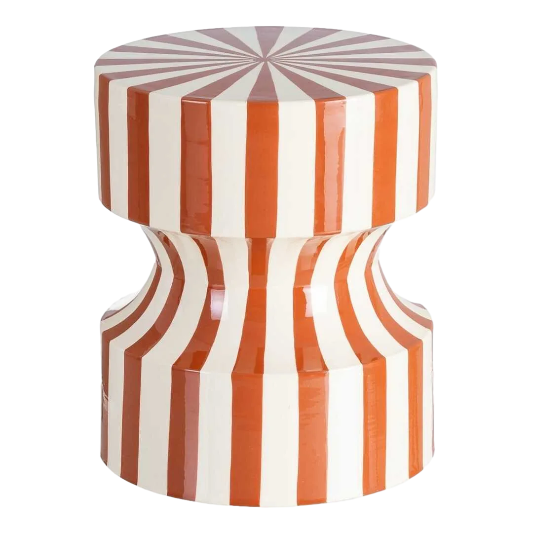 Mesa auxiliar de acero con diseño de rayas terracota 38x38x45.50cm - Ixia - 615666IX - foto-transparente
