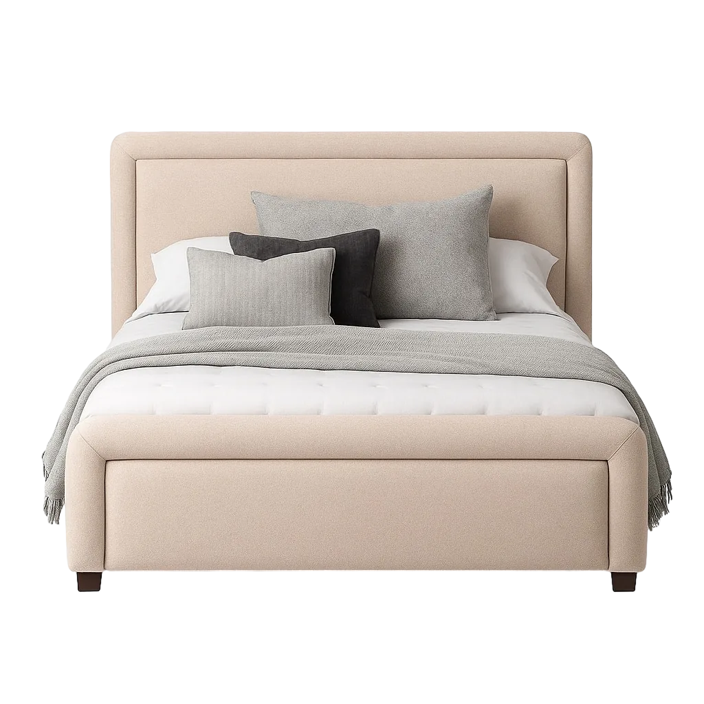 Cama tapizada beige para colchón con estructura de madera contrachapada y relleno de espuma 160x217x107cm - Ixia - 615676IX - foto-transparente