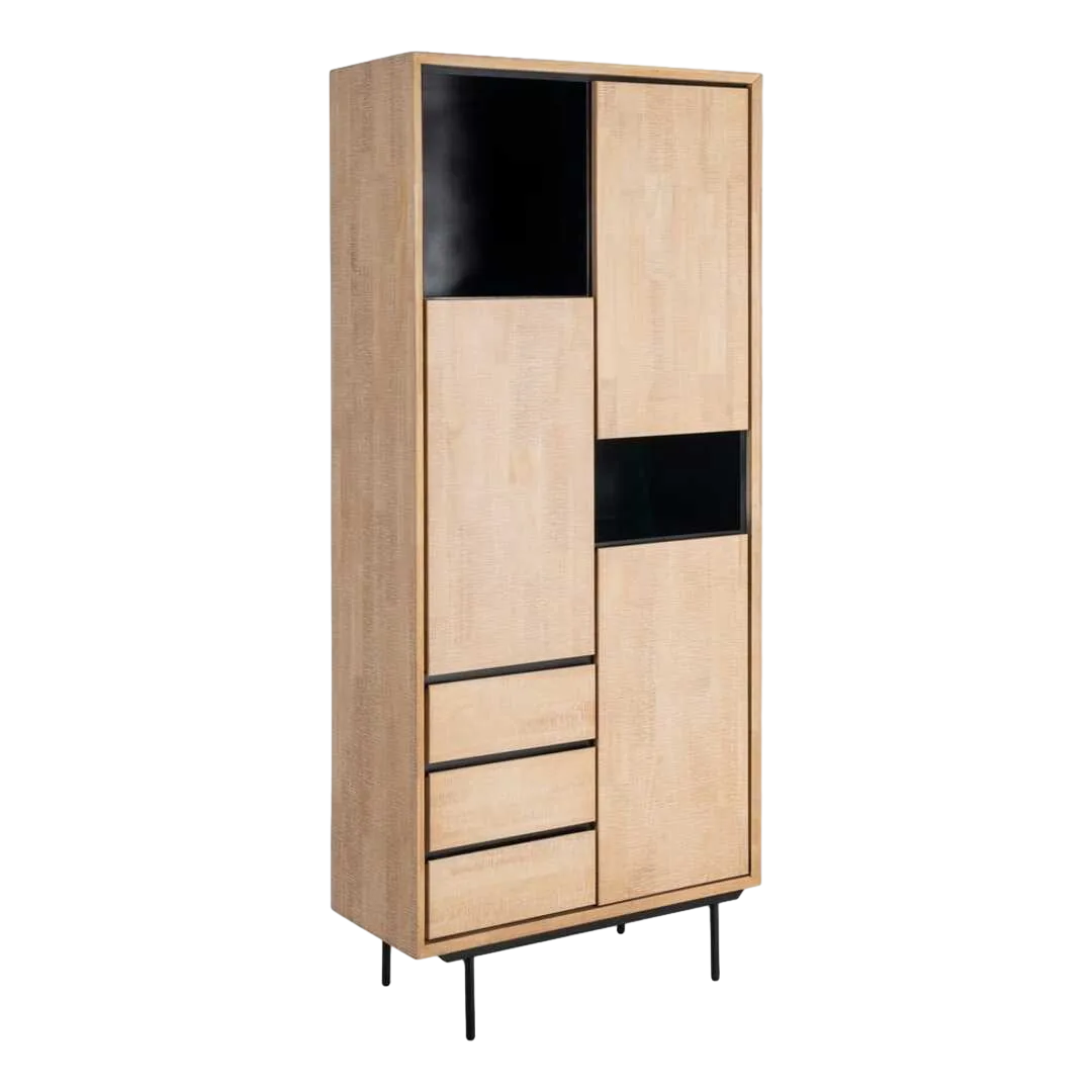 Armario natural y negro en madera y metal 89.50x40x204cm - Ixia - 615683IX - foto-transparente