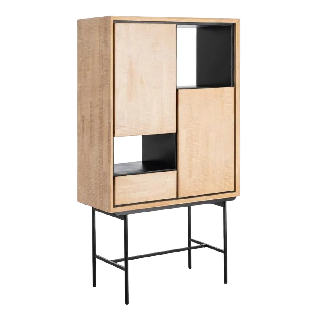 Armario natural y negro en madera y metal 84.50x40x153cm - Ixia - 615685IX - foto-transparente