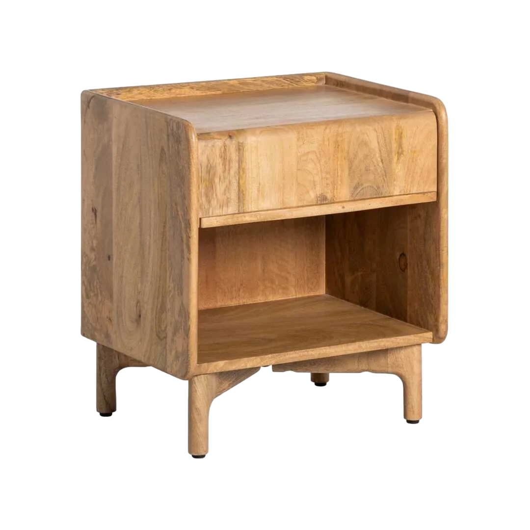 Mesita auxiliar natural en madera de mango con cajón 45x35x50cm - Ixia - 615868IX - foto-transparente