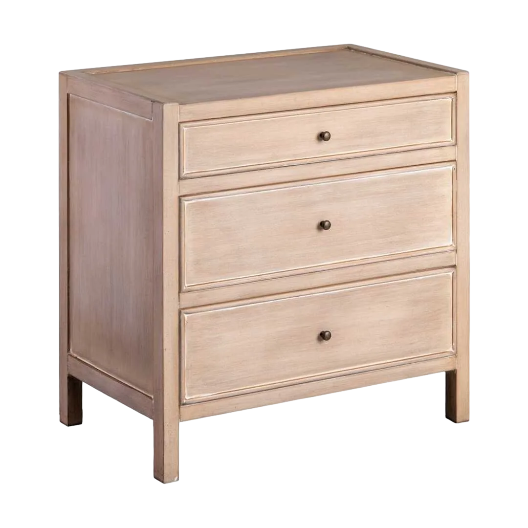 Mesita en madera de abeto y DM marrón claro con 3 cajones 65x40x65cm - Ixia - 615913IX - foto-transparente