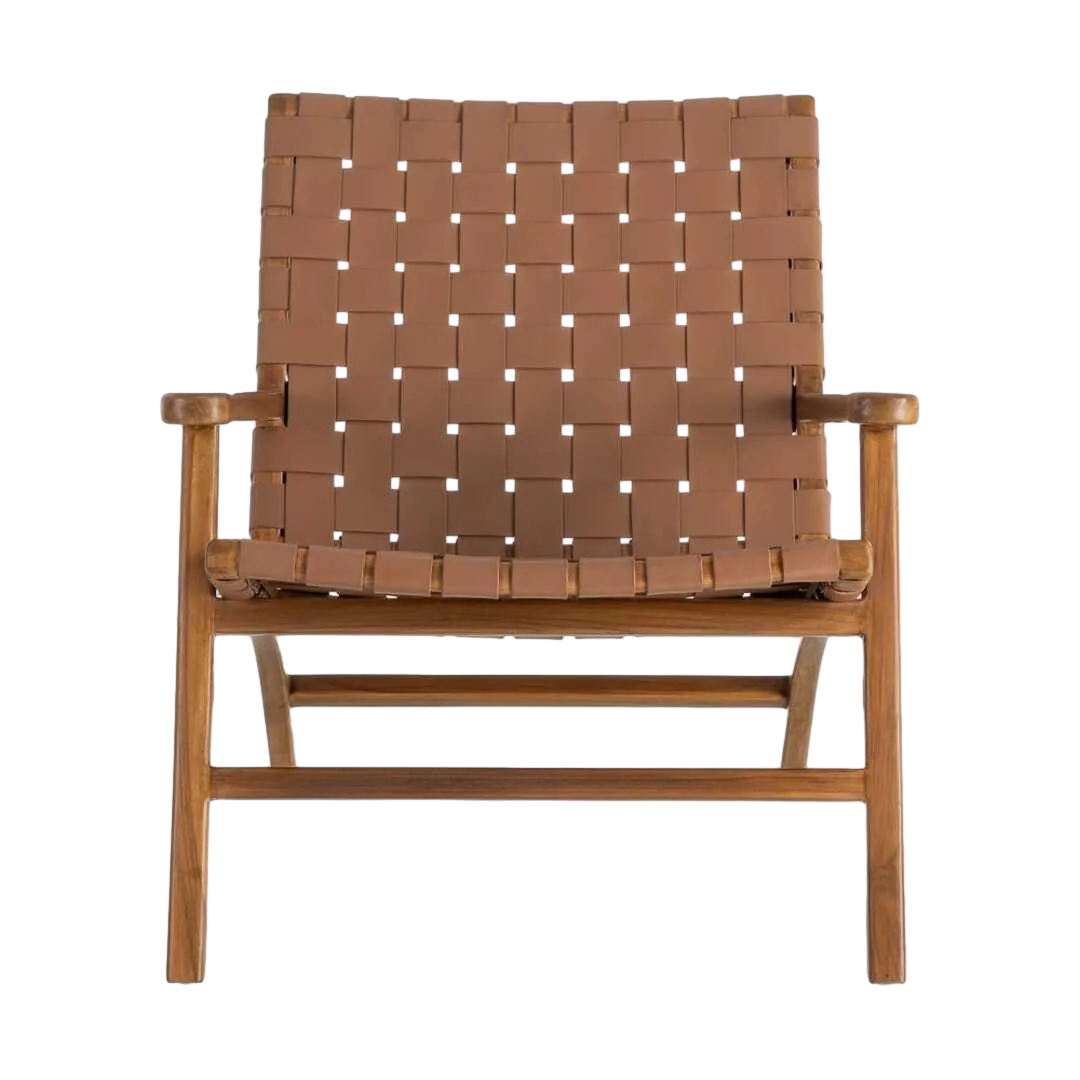 Butaca marrón en madera de teca y piel 74x78x75cm - Ixia - 616013IX - foto-transparente