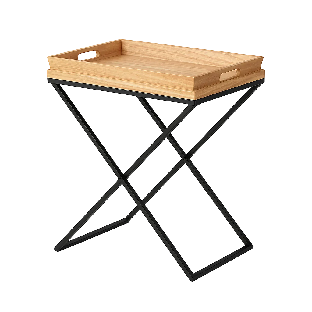 Mesita natural y negra en madera y metal 55x40x61.50cm - Ixia - 616038IX - foto-transparente