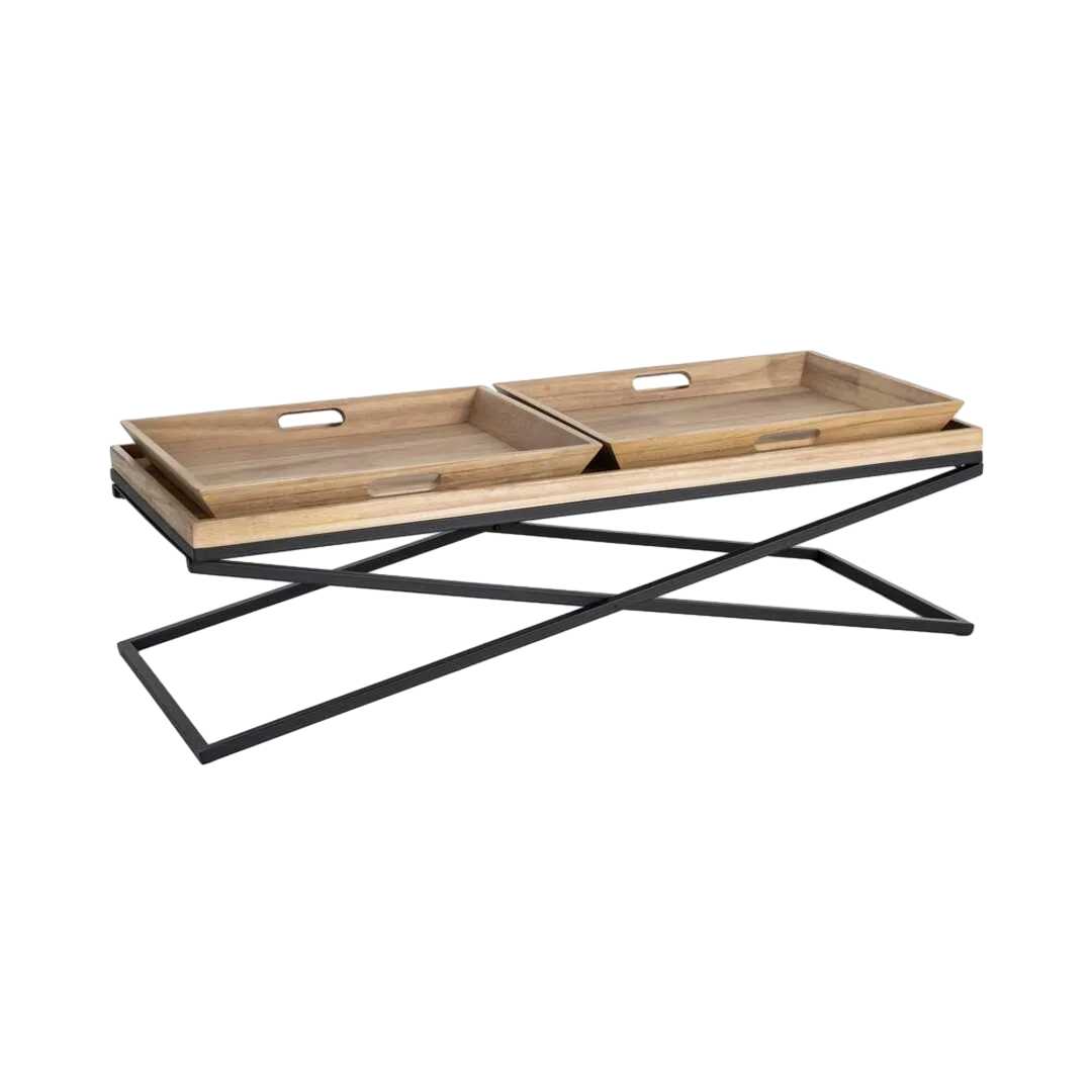 Mesa de centro en madera y metal color natural y negro 113x50x36.50cm - Ixia - 616039IX - foto-transparente