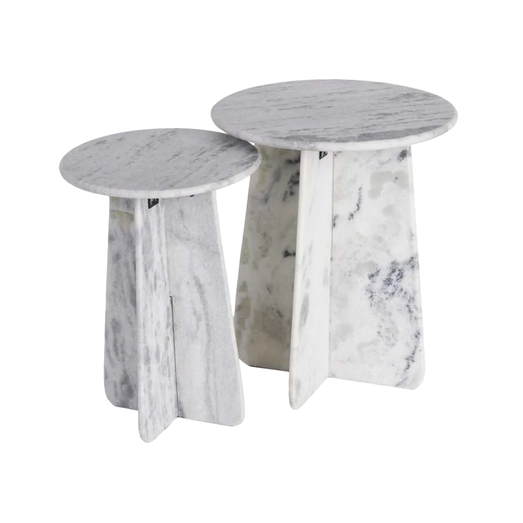 Set de 2 mesas auxiliares de piedra natural blancas 45x45x54cm - Ixia - 616075IX - foto-transparente