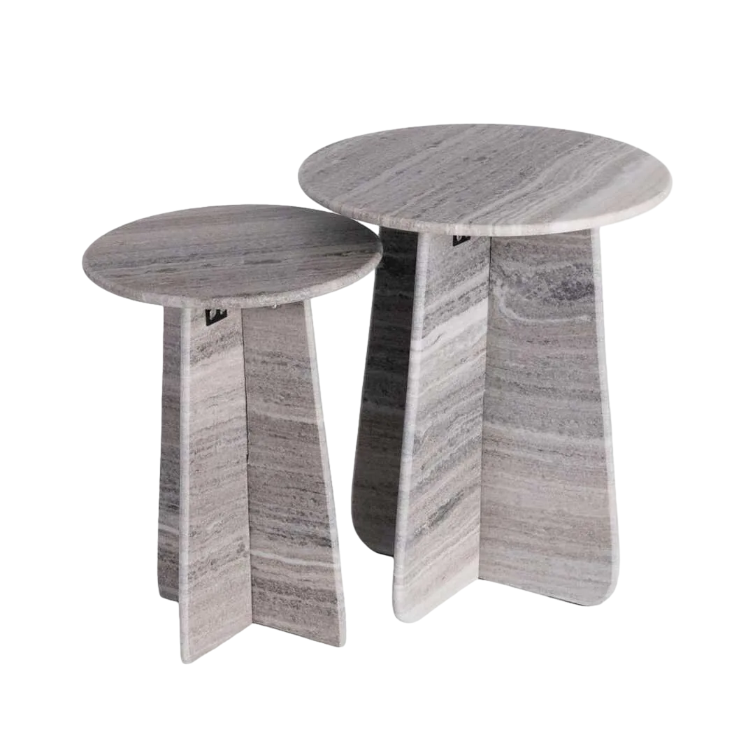 Set de 2 mesas auxiliares beige en piedra natural 45x45x54cm - Ixia - 616076IX - foto-transparente