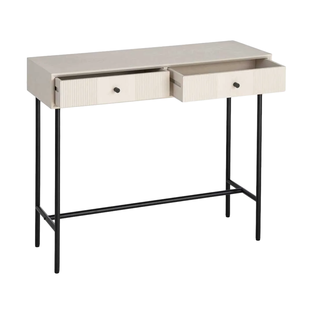 Consola crema en DM y hierro con cajones 90x35x75cm - Ixia - 616136IX - foto-transparente