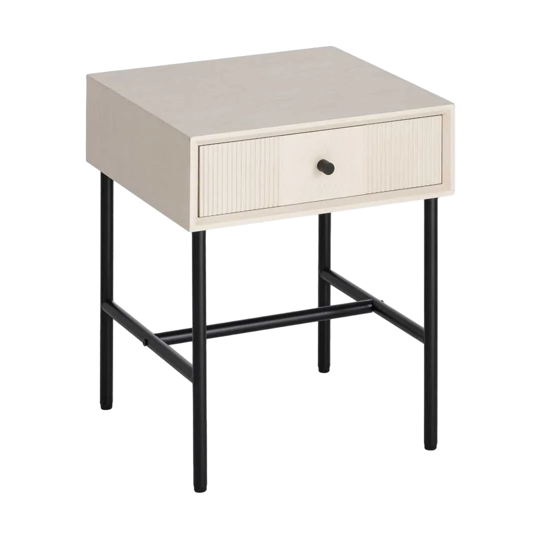 Mesita crema en DM con patas de hierro y cajón 40x40x49.50cm - Ixia - 616137IX - foto-transparente
