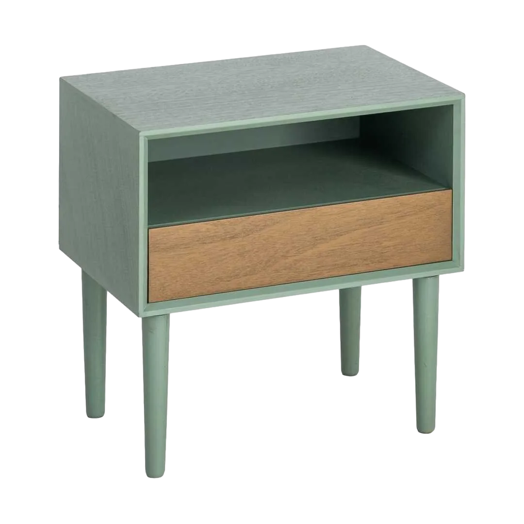 Mesita de dormitorio con cajón lacada en DM color verde 50x35x50cm - Ixia - 616146IX - foto-transparente